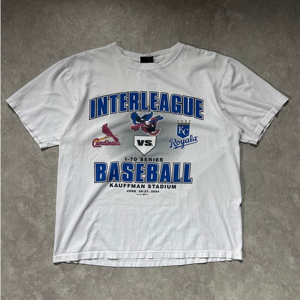 2004 Vintage Kansas City Royals St. Louis Cardinals I-70 Series White T Shirt -L